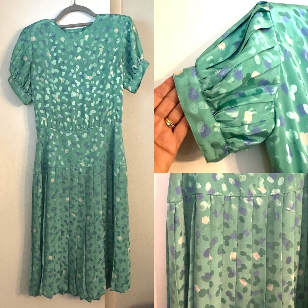 Vintage Melissa Petites Mint & Lavender Pleated dress S 6 8 Secretary Retro